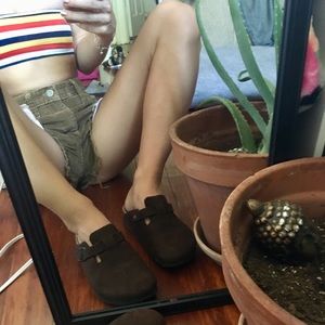 BIRKENSTOCK Brown suede clogs
